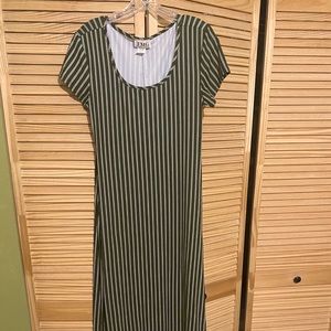 Olive green striped jersey dress